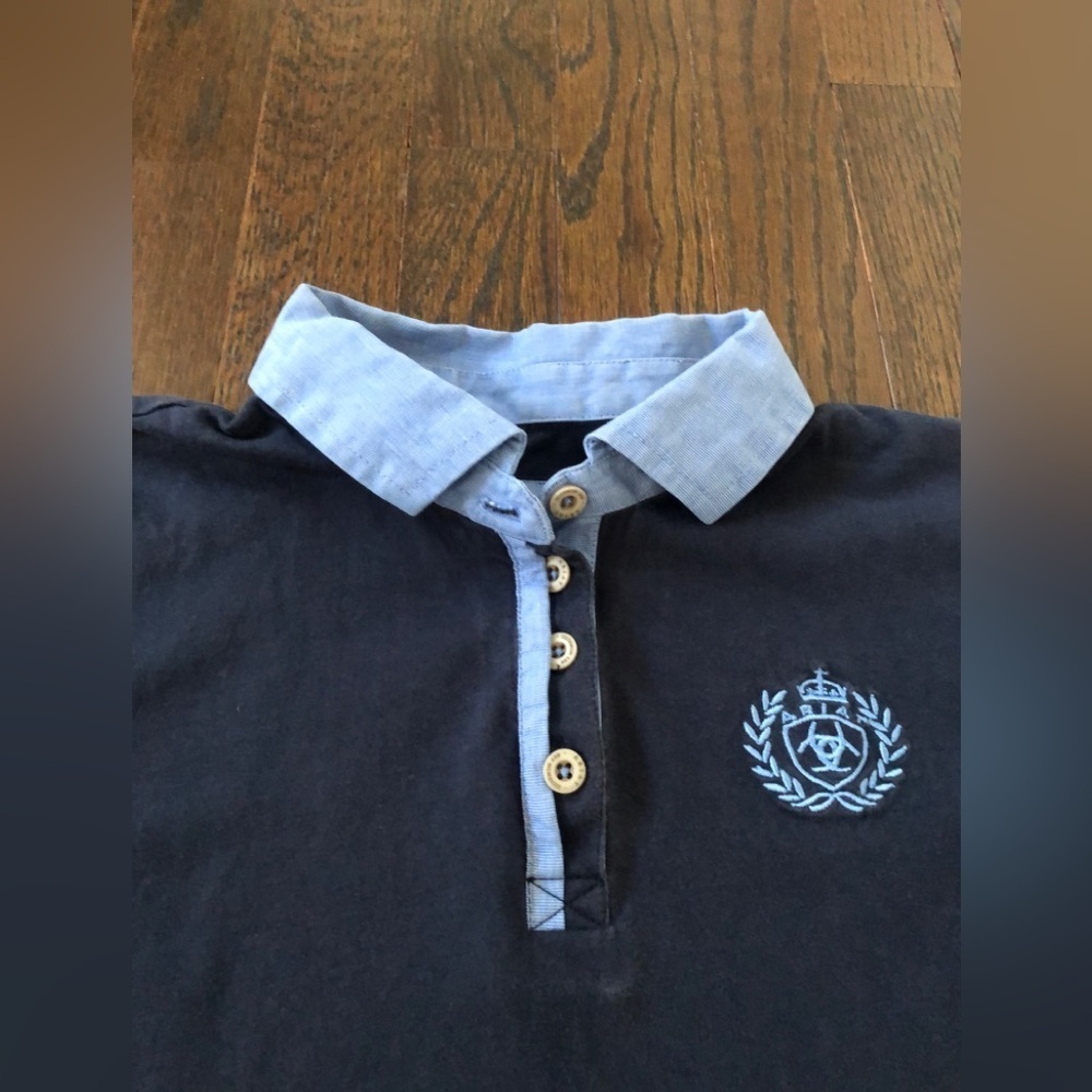 Ariat Girls XL 14-16 Blue Two-Tone 100% Cotton Show Shirt Polo Shirt - VGUC! - Picture 3 of 12